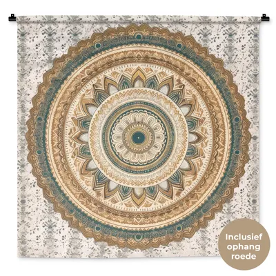 Obrázek produktu pro MuchoWow® Tapiserie na zeď Květiny - Mandala - Vintage - Hnědá - Hippie 120x120 Tapiserie dekorace Závěsný šátek na zeď