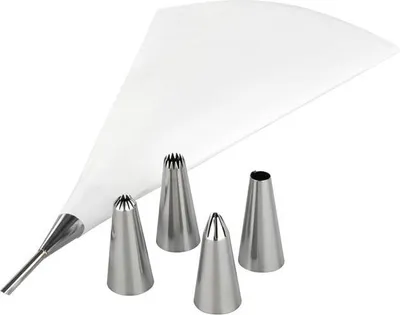Produktbild von Tala Spritzbeutel Set 6-teilig, mit 5 Edelstahl-Tüllen und wiederverwendbarem Beutel für Tortendekoration
