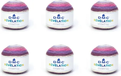 Image de 6 pelotes de fil DMC Révélation – fil léger, composition : 19% laine, 78%.polyacrylique, 3% polyester (couleur 200)