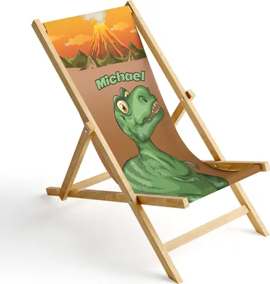 Produktbild von Kinder Holz-Liegestuhl Personalisierbar Klappbar Klappliegestuhl Sonnenliege Strandstuhl Wechselbezug Motiv T-Rex [119]