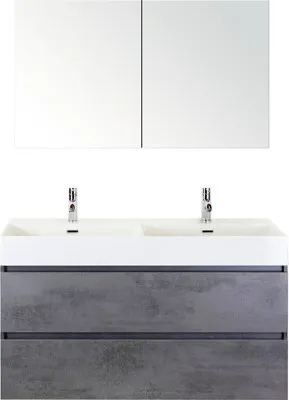 Produktbild von Sanox Badmöbel-Set Maxx XL BxHxT 121 x 170 x 45,5 cm Frontfarbe betonanthrazit mit Doppel-Waschtisch Keramik weiß, Wasch