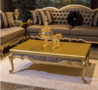 Produktbild von Casa Padrino Luxus Barock Couchtisch Gold / Grau 126 x 91 x H. 42 cm - Edler Massivholz Wohnzimmertisch im Barockstil - Barock Wohnzimmer Möbel