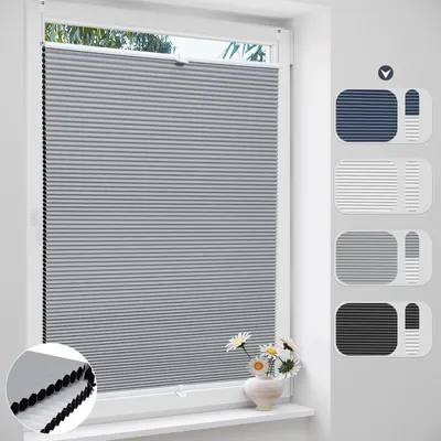 Obrázek produktu pro Plisovaná roleta - Montáž bez vrtání - Tmavění - Tepelná izolace - Ochrana soukromí - 80 x 120 cm - Šedobílá