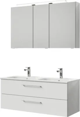 Produktbild von Pelipal Badmöbel-Set Sunline 121 BxHxT 121 x 200 x 46 cm Frontfarbe weiß hochglanz mit Mineralguss-Doppelwaschtisch, Was
