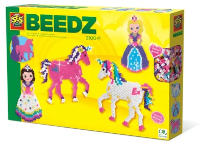 Produktbild von SES Creative Beedz 06216 Bügelperlen-Set Einhörner und Prinzessinnen, 1200 Perlen für märchenhafte Motive, 2100 Stück(e), 5 Jahr(e), Mädchen, Vorschulalter, Einhorn, Mehrfarbig