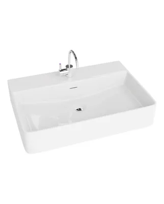 Produktbild von LAVITA Aufsatzwaschtisch Altaya| Aufsatzwaschbecken Rechteckig | Waschbecken mit Überlauf und Hahnloch | Aus hochwertigem Porzellan | Waschtisch | 61x42x12,5 cm | Weiß Glanz