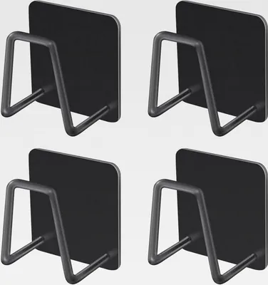 Produktbild von 4 Stück Schwammhalter Küche,Selbstklebender Schwammhalter Spülbecken,304 Edelstahl Schwammhalter,Schwarz Spülschwamm-Haken,Organisation in Küche,Bad,Waschbecken