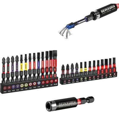 Productafbeelding van Schroefbitset, 27-delig, 25mm & 50mm, met kruissleuf, Pozidriv, Torx, zeskant, platte sleuf, slagvast, magnetisch, S2 staal, kleurcodering MIX