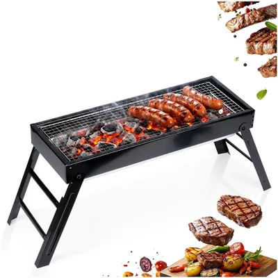 Produktbild von Kompakter, zusammenklappbarer Holzkohlegrill, tragbar für Garten, Camping und Picknick, 77 cm