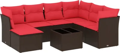 Produktbild von vidaXL 8-tlg. Garten-Sofagarnitur mit Kissen Braun Poly Rattan