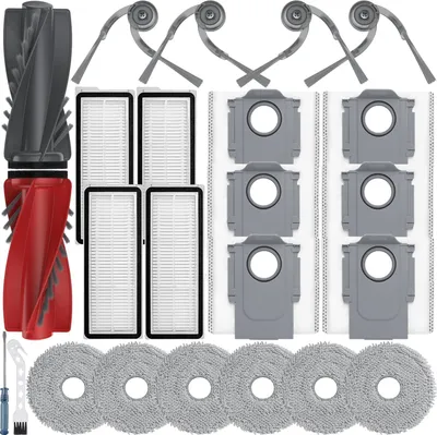 Produktbild von 24 Stück Zubehörset,Kompatibel mit Roboter Qrevo S5V/Qrevo Curv/Qrevo Curv S5X/Qrevo Edge S5A Roboter Saugroboter,2 Hauptbürste,4 Filter,6 Wischpad,6 Seitenbürsten,6 Staubbeutel