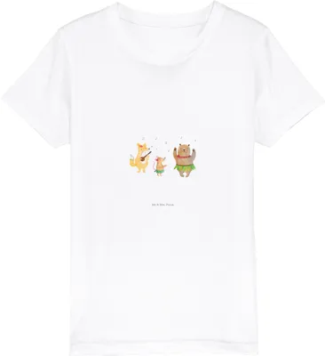 Produktbild von Mr. & Mrs. Panda Organic Kinder T-Shirt Waldtiere Aloha 12-14 Jahre (152/164) - Weiß - Geschenk, Wald, Bär, Tanzen, Mädchen, Teenager, Kindershirt, Öko, Musik, Igel, Hase