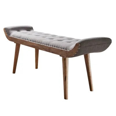 Produktbild von Sitzbank Stoff / Massivholz Bank Grau 125x51x38 cm Chesterfield-Design, Polsterbank Flur, Stoffbank Bettbank 2 Personen, Flurbank Modern