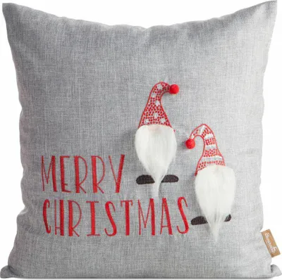 Produktbild von EUROFIRANY | Dekokissenhülle - Kissenhülle - 45 x 45 cm - Grau Rot - 3D-Struktur - Weihnachtskissenbezug - Weihnachtswichtel
