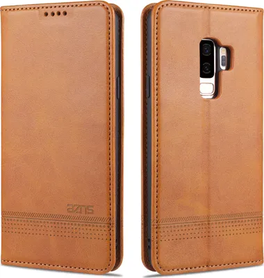 Obrázek produktu pro LaimTop kožené pouzdro pro Samsung S9 Plus, flipové pouzdro peněženka magnetické zapínání stojánek ochranné pouzdro pro Samsung Galaxy S9 Plus hnědé