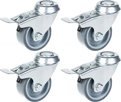 Produktbild von 50mm 2" Rolle grau gummibereift, drehbar mit Bremse, 160kg Tragkraft, 4er Set