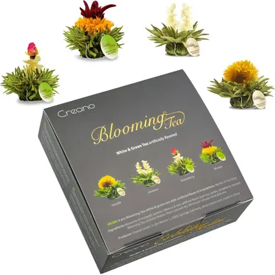 Produktbild von Creano 4 Teeblumen in edler Geschenkbox - Teelini weißer & grüner Tee im Tassenformat