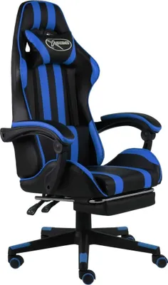 Produktbild von Gaming-Stuhl mit Fußstütze Schwarz und Blau Kunstleder