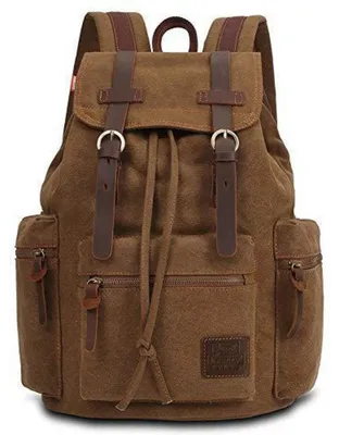 Immagine prodotto di Zaino casual in tela e pelle, 27x16x41 cm, color kaki