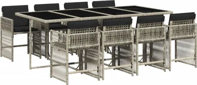 Produktbild von vidaXL 9-tlg. Garten-Essgruppe mit Kissen Hellgrau Poly Rattan