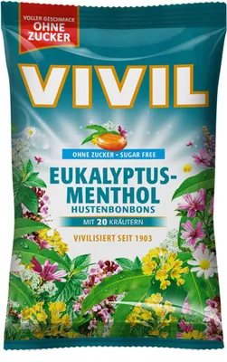 Obrázok produktu pre Vivil eukalyptové mentolové pastilky do hrdla s 20 bylinami bez cukru 120g