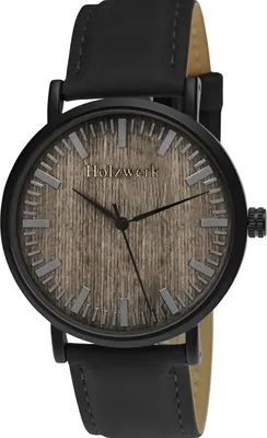 Produktbild von Holzwerk HAMBURG flache Damen, Herren Leder & Edelstahl Holz Uhr schwarz, grau