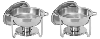 Produktbild von Chafing Dish Buffetwärmer Set - 2 Runde Speisewärmer 4,5L - Edelstahl - Mit Deckel & Gestell - Für Buffet, Party, Catering - Silber