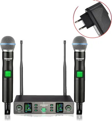 Immagine prodotto di Sistema microfonico wireless, frequenze regolabili, caratteristica cardioide, connettore UE