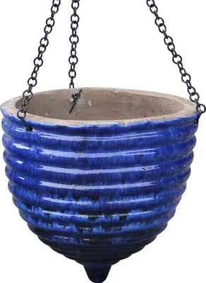 Produktbild von Dehner Hängeampel, konische Blumenampel, Ø 27 cm, Höhe 26 cm, Keramik, blau