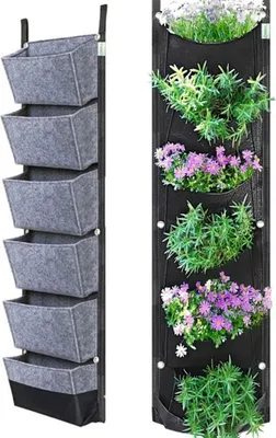 Produktbild von 6 Taschen Garten Wand-Pflanztaschen, Gemüse grün Pflanztöpfe, vertikale Filz Tuch Sämling Taschen, Gartenarbeit Lieferungen (2pcs)-Zufällige Farbe
