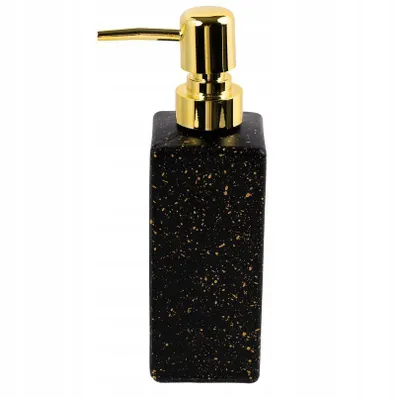 Produktbild von Seifenspender Schwarz Gold 350ml - Eckig Flüssigseifenspender mit goldener Pumpe - Moderner Spülmittelspender Matt mit Sprenkeln Art Deco Glamour