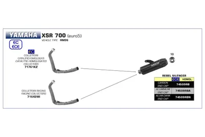 Produktbild von ARROW Auspuff REBEL Sip-On für Yamaha XSR700 2021-, Edelstahl schwarz u. Aluminium Endkappe (Nur mit