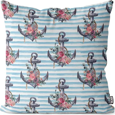Produktbild von VOID Anker Blumen Maritim Kissenbezug Kissenhülle Polyester Dekoration Outdoor Dekokissen