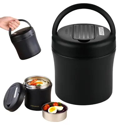 Thermocontainer 1200 ml Edelstahl schwarz mit Deckel und Löffel