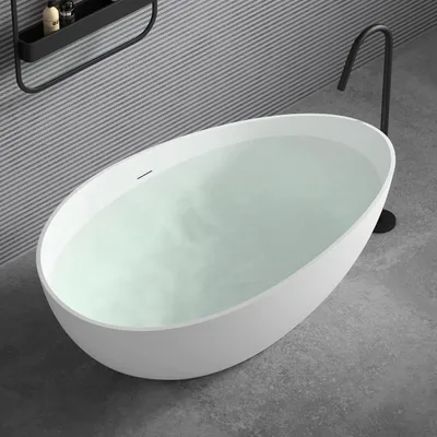Image de doporro Baignoire Îlot Ovale 160cm Blanc Mat Vicenza911 en Résine avec Bonde 160x95x60cm