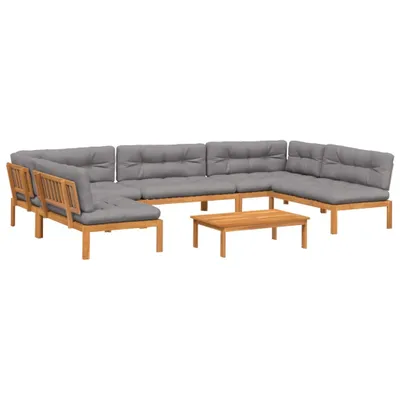 Image de ensemble de 6 canapés de jardin en palettes avec coussins en acacia