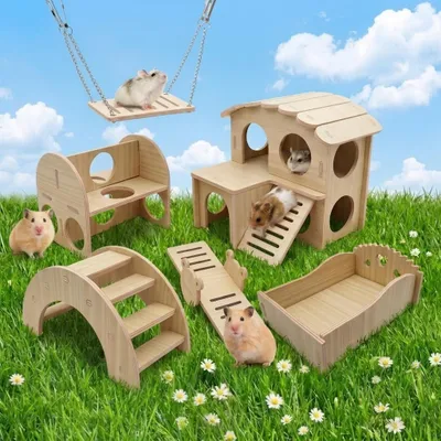 Immagine prodotto di Set di 6 accessori in legno per giocattoli per criceti