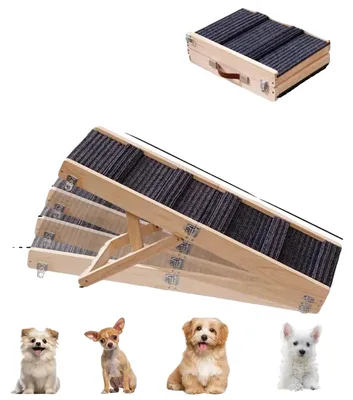 Immagine prodotto di Scala per cani, design pieghevole, regolabile in altezza, rampa per animali domestici a 4 gradini