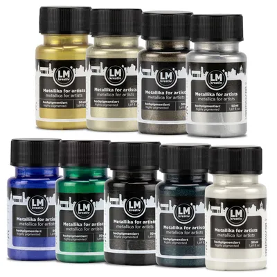 Produktbild von LM-Kreativ Metallika for Artists Set Luxe, 9 x 50 ml – hochpigmentierte Metallic-Acrylfarben für Holz, Leinwand, Keramik & Glas