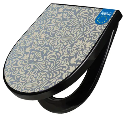 Produktbild von WC Sitz D-Form Schwarz mit Absenkautomatik Motiv Blaues Ornament [TDSCH3 10917]