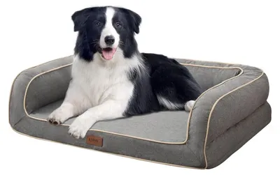 Produktbild von Orthopädisches Hundebett mit Kopfstütze & Einkuschelecken Grau L 91x71x23 cm