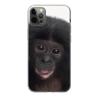 Produktbild von MuchoWow® Handyhülle Schutzhülle Hülle für iPhone 12 Pro Max Affe - Schimpanse - Porträt - Kinder - Jungen - Mädchen Silikon Softcase Handy Hülle - Hartschale