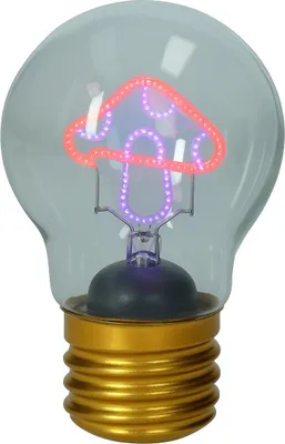 Produktbild von Vintage Pilzförmige Glühbirne aus Glas mit Neon-Effekt, Schriftzügen und Mustern, verschiedene Farben