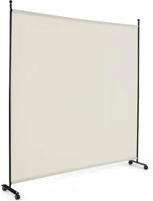 Produktbild von GOPLUS 1-teiliger Raumteiler, 184 cm Sichtschutz mit Metallrahmen, Trennwand aus Stoff, Paravent mit Rollen, für Büro, Zimmer & Krankenhaus (Weiß)