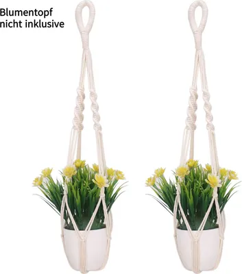 Produktbild von 2er-Pack Makramee-Pflanzenaufhänger, Baumwollseil Gewebt, für den Innen- und Außenbereich, Hängepflanzenhalter, Blumentopf nicht inklusive, K02, 60CM, beige
