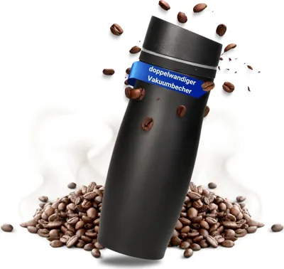 Produktbild von Edelstahl Thermobecher 350ml - 100% auslaufsicherer Isolierbecher - Kaffeebecher to go für den Alltag - Schwarz