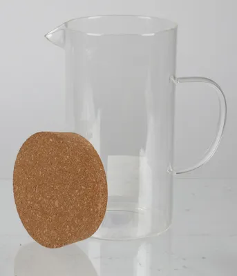 Produktbild von 6x Karaffe 1,7L aus Glas, mit Korkdeckel, Krug für Milch, Behälter für Säfte, Kannen für Wasser, Saft oder Wein, ideal für den Küchentisch, Abendessen