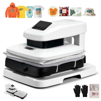 Productafbeelding van Transferpers - T-shirtpers - 38 x 38 cm - 1350 W - Automatische opening - Instelbare druk - Digitaal display - Geschikt voor sublimatie en vinyl - Wit