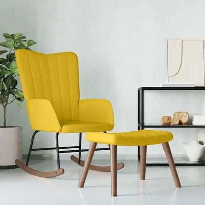 Produktbild von vidaXL Schaukelstuhl mit Hocker Senfgelb Samt