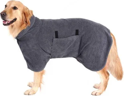 Immagine prodotto di Accappatoio per cani in microfibra, ad asciugatura rapida, extra assorbente, per cani di taglia media (M, grigio)